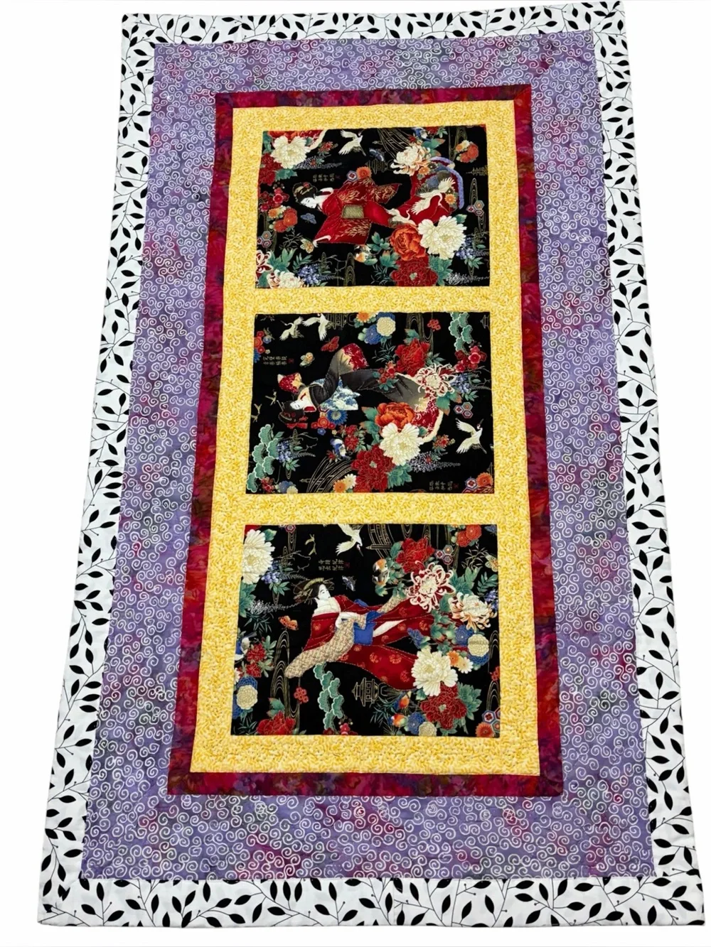 Handmade Japanese Geisha Quilt Table Runner Wall Hanging 57” x 34” Mixed Pattern
